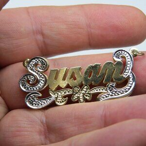 14k Gold Double Name Plate SUSAN Hand Made